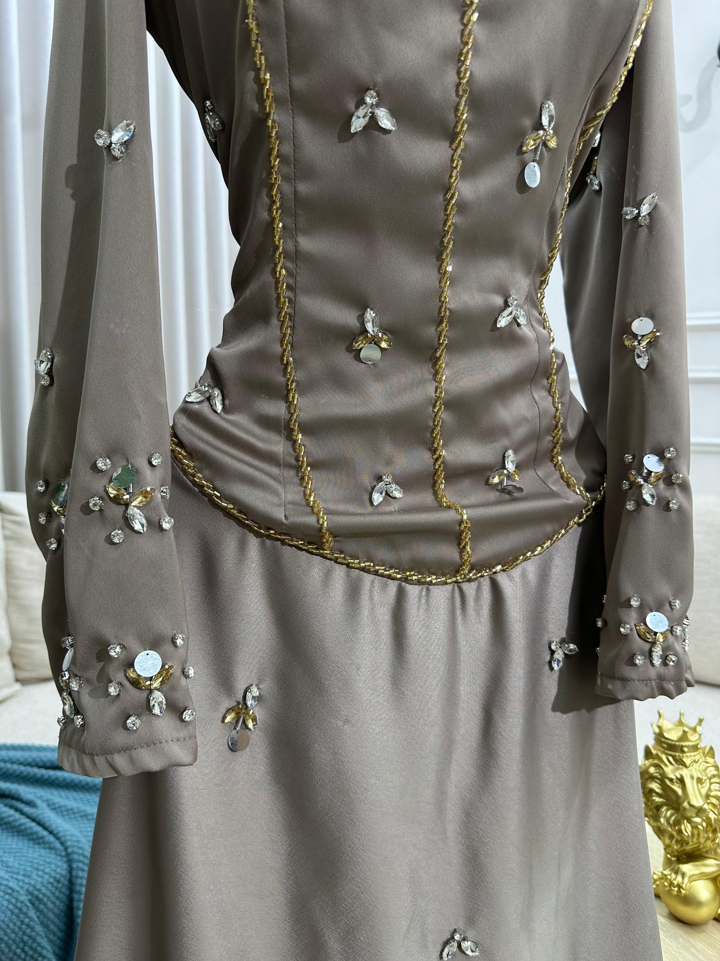 فستان سهرة ناعم - لون بني فاتح (كافيه)